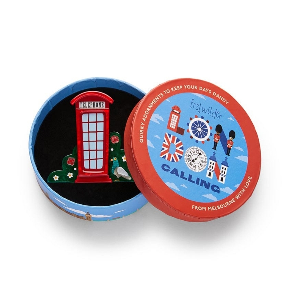 Erstwilder Red Telephone Brooch London Calling